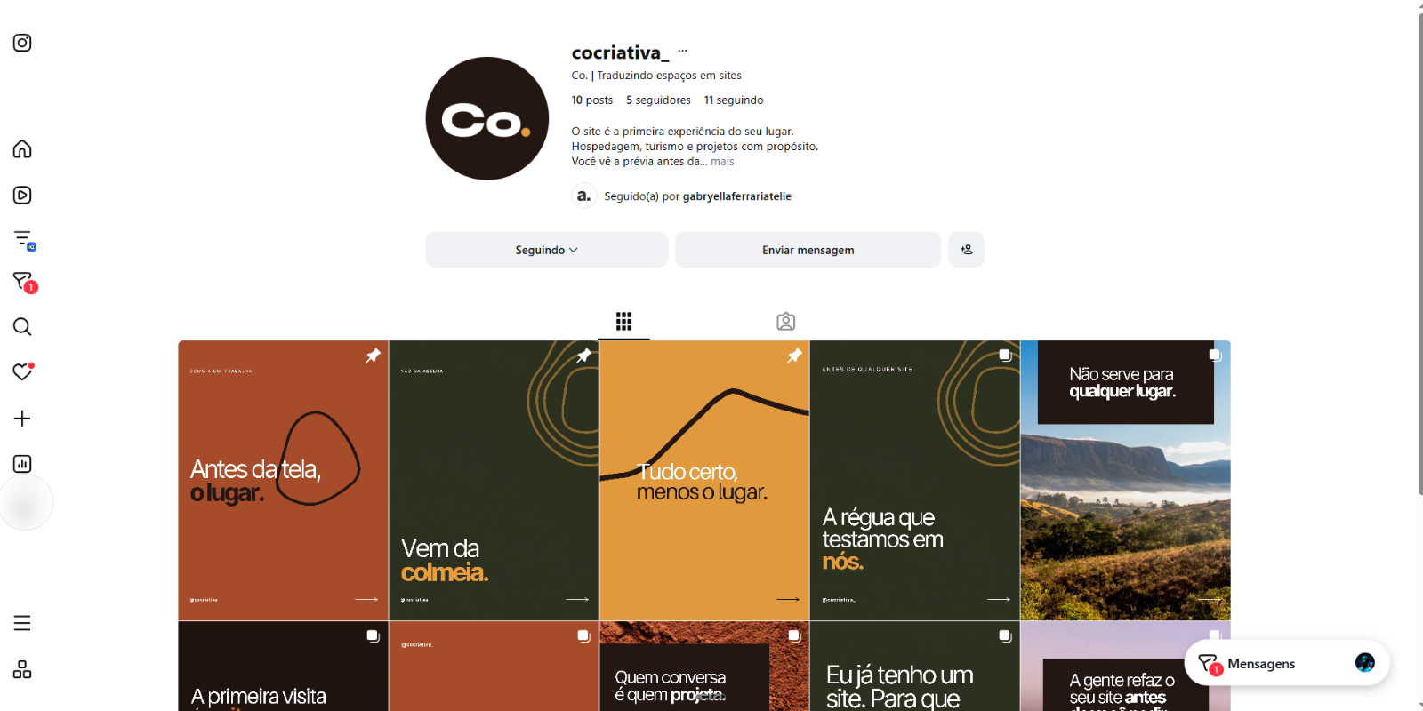 Perfil da Co. no Instagram, com informações pessoais anonimizadas